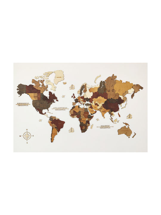 New Wooden 3D World Map Wall Decor 115 x 65 Names Code 94255