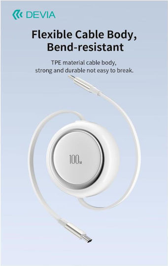 Devia USB 2.0 Cable USB-C male - USB-C 100W PD Λευκό 1m