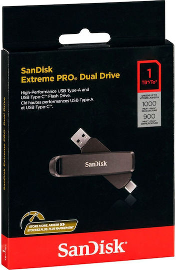 Sandisk Extreme Pro Dual 1.0TB USB 3.2 Stick με σύνδεση USB-A & USB-C Μαύρο