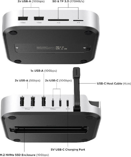 Ugreen Cm841 11-in-1 Docking Station Usb-c 3x Usb-a 3.2 2x Usb-c 3.2 2x Usb-a 3.0 Nvme Sd Tf Gray