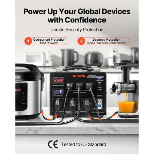 Vevor SXDYZHQZD110QYQQU001V2 Transformator de la 220V la 110V 6000VA