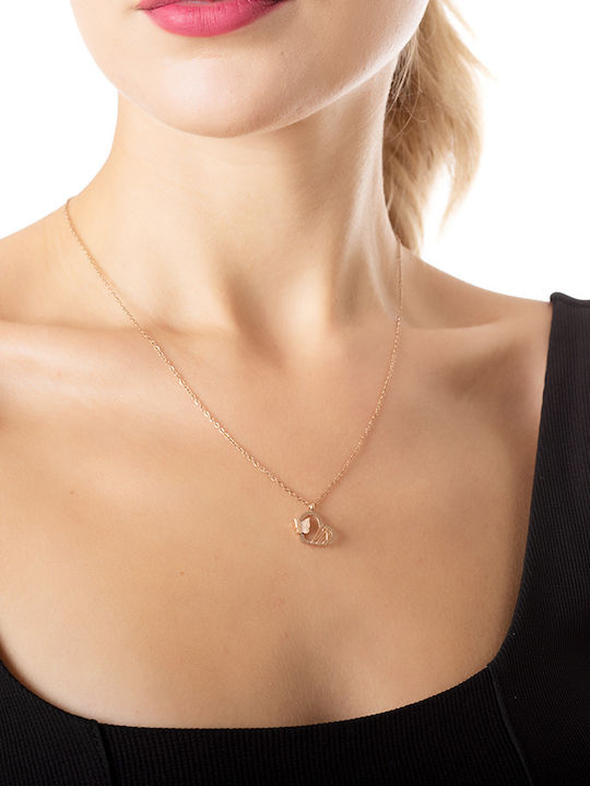 Oxzen Necklace with design Heart from Pink Gold Plated Steel