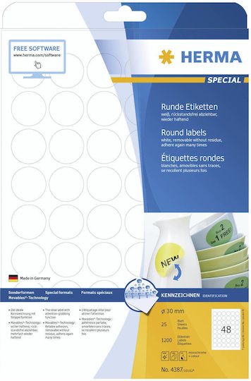 Herma 1200 Self-Adhesive Round A4 Labels 30mm