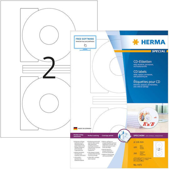 Herma 200 Self-Adhesive Round A4 Labels 116mm
