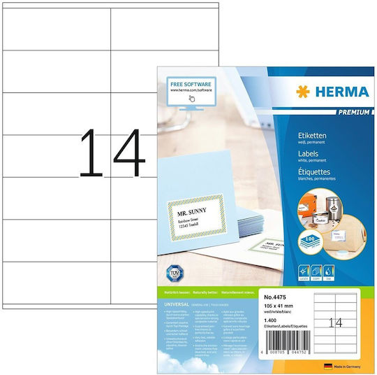 Herma 1400 Самозалепващи A4 етикети 105x41мм