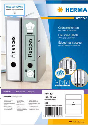 Herma 400 Self-Adhesive Rectangular A4 Labels 192x59mm