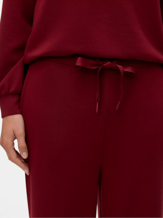 Hali Women's High-waisted Fabric Trousers with Elastic Bordeaux