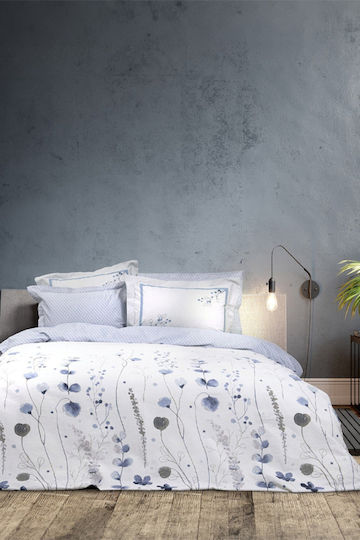 Nima Ameya Cotton Duvet Cover Set 220x240cm Double With 2 Blue Pillowcases