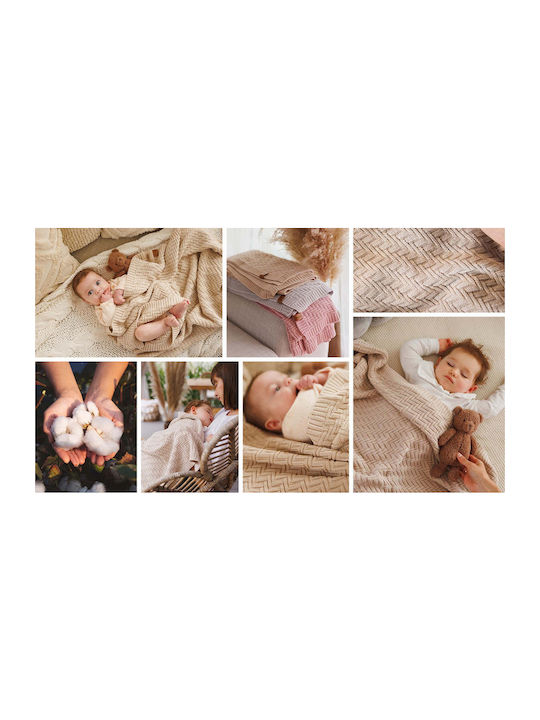 Babyono Κουβέρτα Αγκαλιάς & Λίκνου Πλεκτή Μπεζ 75x100εκ.