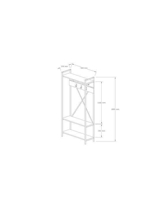 Entry Furniture with Hanger & Shoe Rack Natural / Black 90x34x180cm