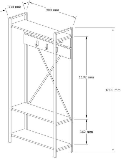 Entry Furniture with Hanger & Shoe Rack Natural / Black 90x34x180cm