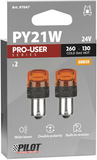 Lampa Λάμπες Αυτοκινήτου & Μοτοσυκλέτας Ultra-Lumen Series PY21W-BAU15s Canbus LED Πορτοκαλί 24V 2τμχ