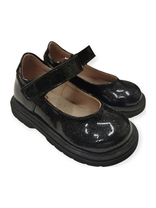 Kids Anatomic Patent Leather Ballerinas with Hoop & Loop Closure Black