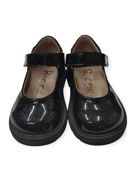 Kids Anatomic Patent Leather Ballerinas with Hoop & Loop Closure Black