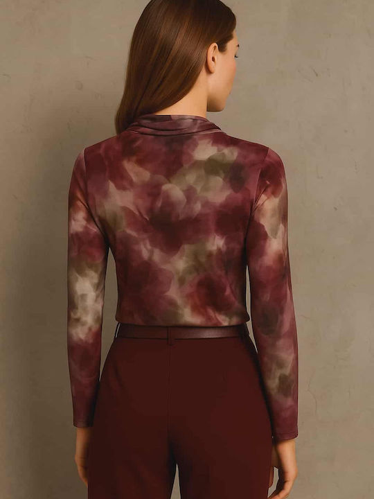 Damen Bluse Drapierung Burgundy