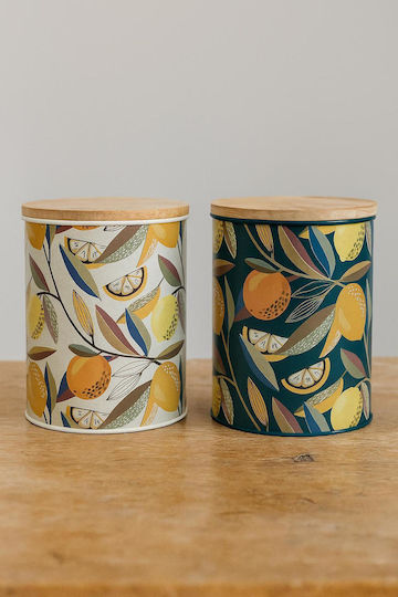 Atmosphera Citrus Zest Set 2 Pieces General Use Jars with Lid Ceramic Yellow 10x13.5cm 2 Pieces