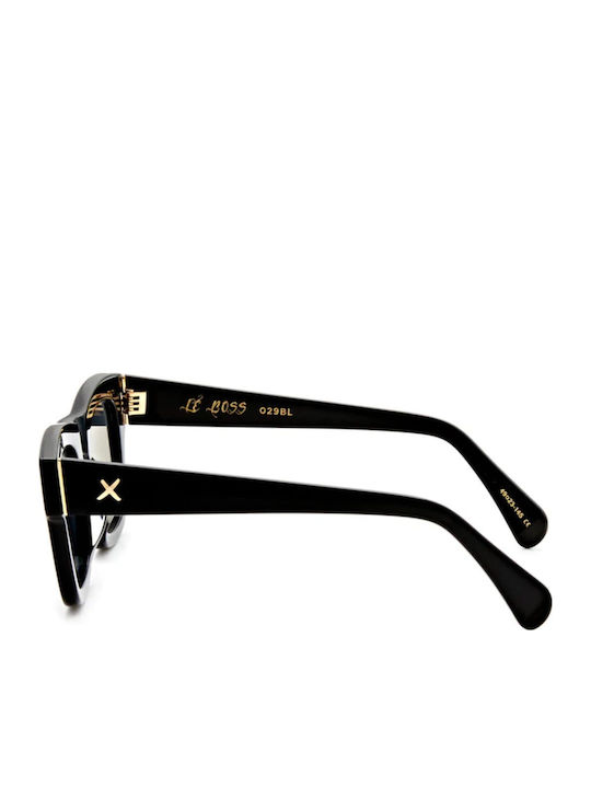 Oscar & Frank Le Boss Unisex Sunglasses with Black Plastic Frame and Black Lens