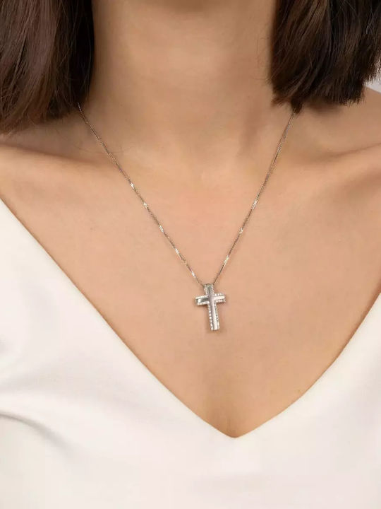 White Gold Cross 14K Double Sided