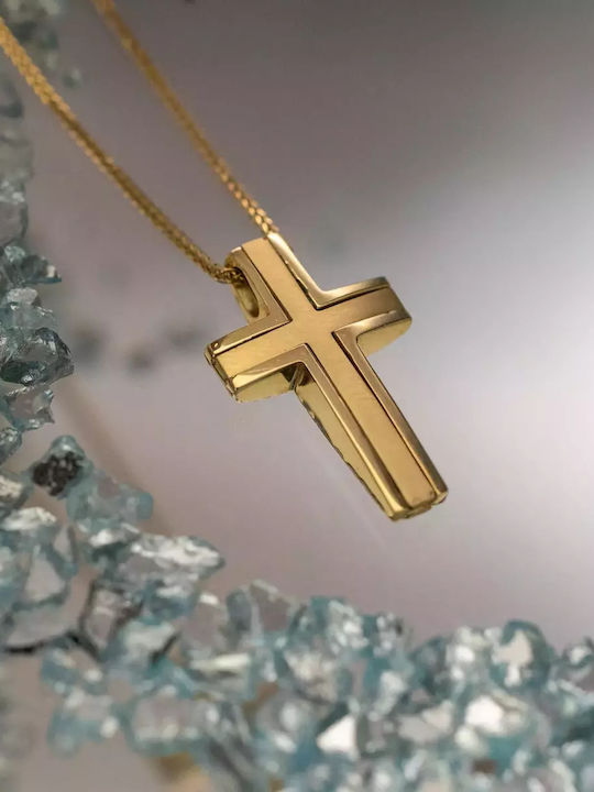 Damen Gold Kreuz 14K Beidseitig mit Kette