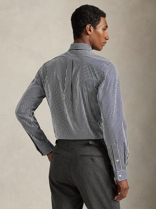 Long-sleeved Cotton Shirt Striped Blue