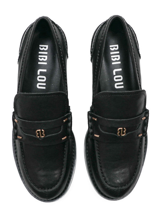 Leder Damen Loafers in Schwarz Farbe