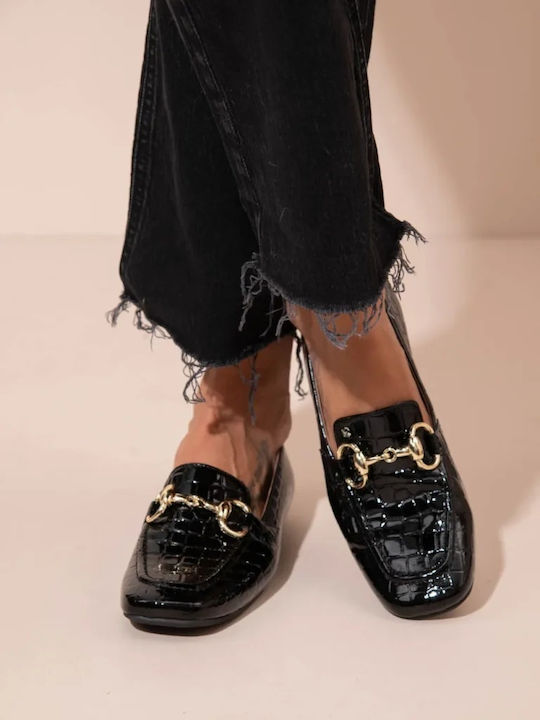 Leather Women's Moccasins in Black Color