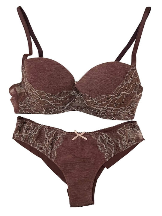 Jadea Lace Underwear Set with Bra & Brazil Cherry