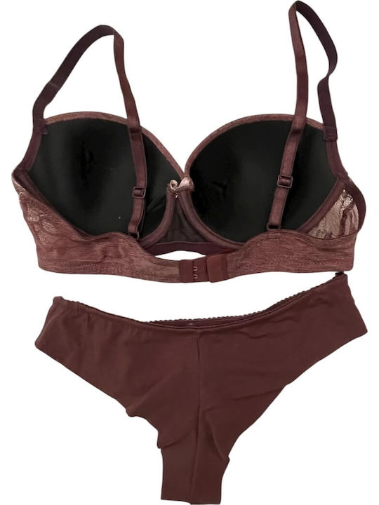 Jadea Lace Underwear Set with Bra & Brazil Cherry