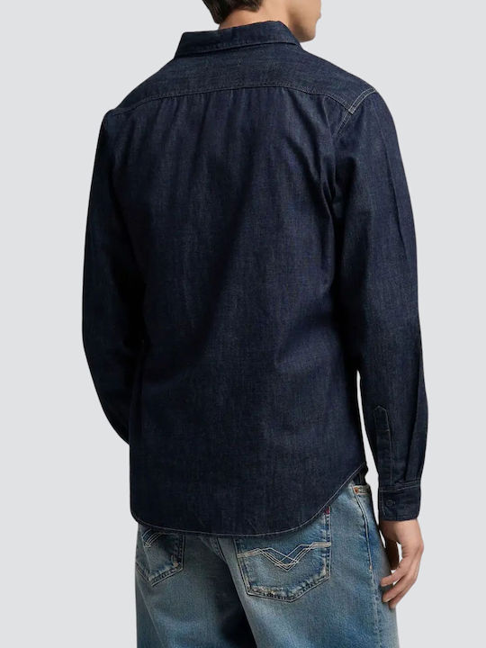 Long-sleeved Denim Shirt Dark Blue Denim