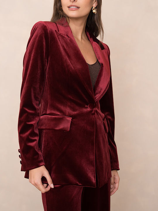 Cuca Women's Velvet Waisted Blazer Bordeaux
