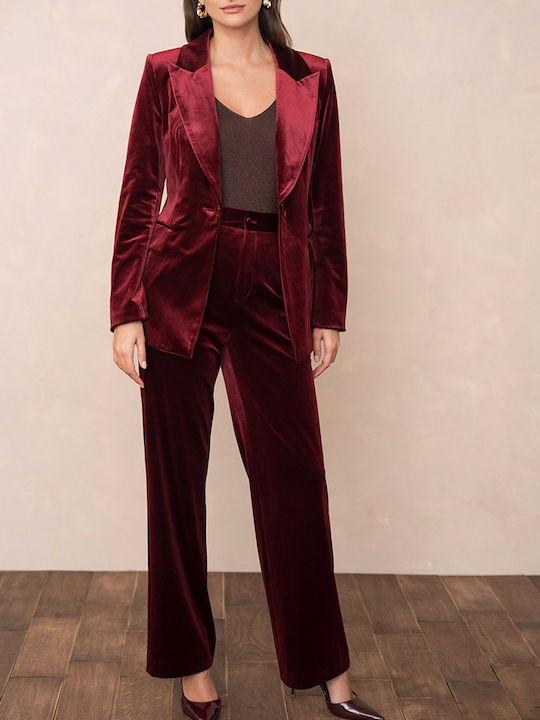 Cuca Women's Velvet Waisted Blazer Bordeaux