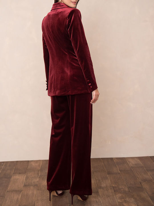 Cuca Women's Velvet Waisted Blazer Bordeaux