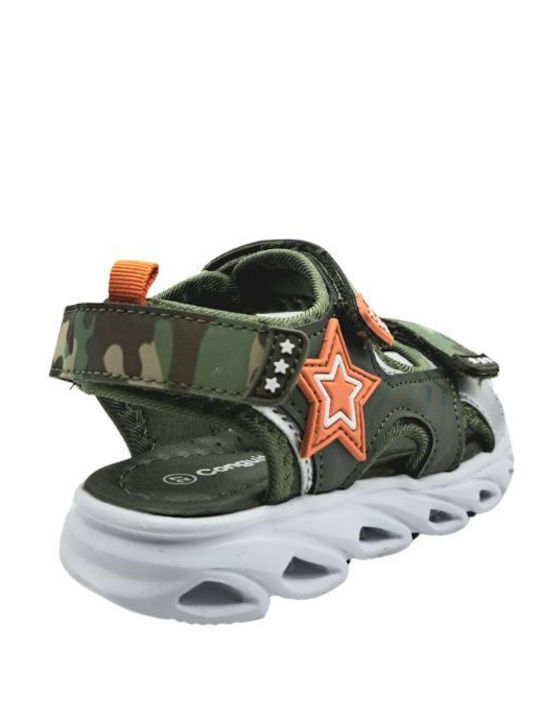 Kids' Sandals Anatomic with Velcro & Lights Khaki-Orange