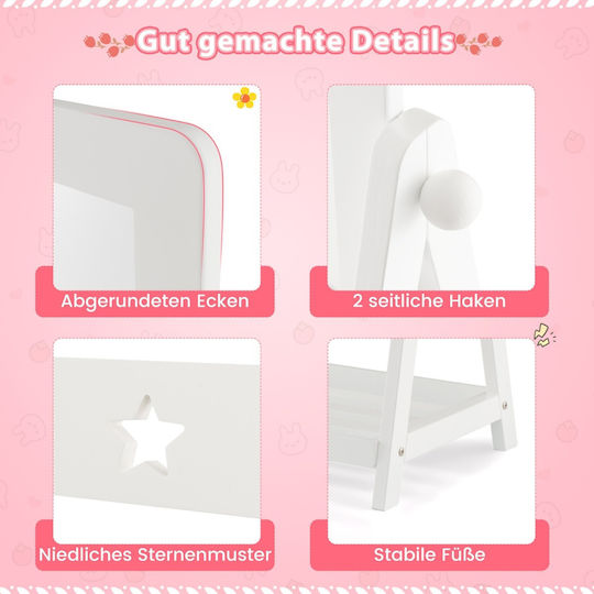 Children's Floor Mirror Full Length Storage Space 360° Rotation 45 X 40 X 112 Cm White Hy10302wh Costway