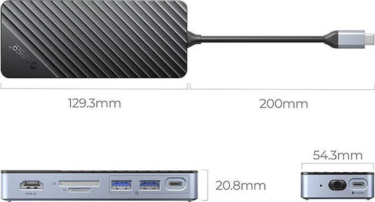 Orico 8-in-1 USB-C Docking Station με HDMI 4K PD Ethernet Μαύρο