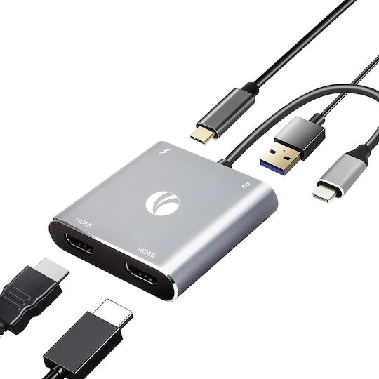 VCOM 4-in-1 USB-C Docking Station με HDMI 4K PD Γκρι