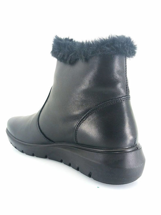 Leather Women's Ankle Boots Platform & Fur Black
