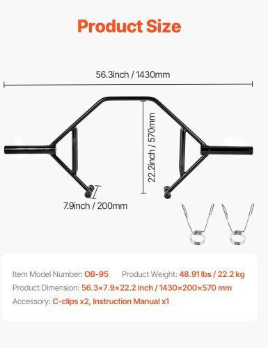 Vevor Trap Bar Olympic Type Φ50mm 143cm Length without Collar