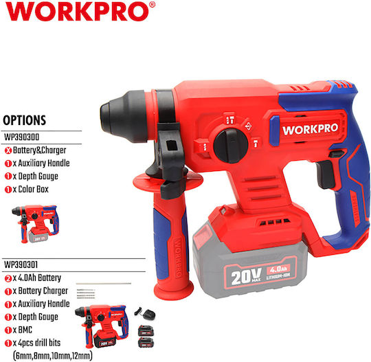 WorkPro Demolition Hammer Battery Brushless 20V Solo with Chuck SDS Plus WP390300