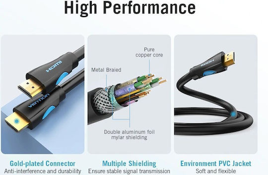 Vention Vaa-m02-b1500 HDMI Cable M To M 15m Black 3840x2160@60Hz Gold-plated Connectors