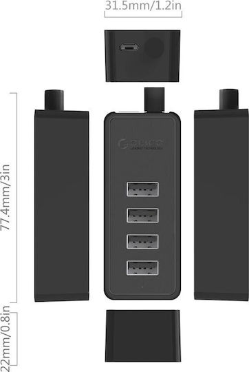 Orico USB Хъб с 4 Порта USB 3.0 с Връзка USB-A