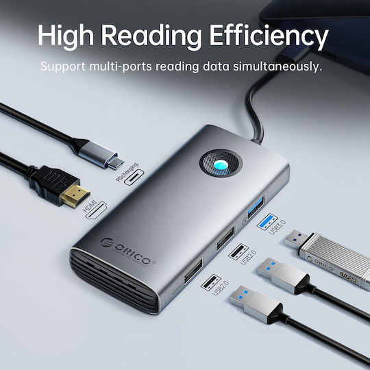 Orico USB-C Docking Station με HDMI 4K PD και σύνδεση 2 Οθονών Γκρι (PW11-5P-GY-EP)