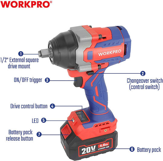 WorkPro WP390213 Безчетков Ударен гайковерт Соло с Приемник 1/2"