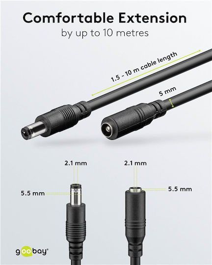 Goobay DC Extension Cable 1.5 m Black 76635