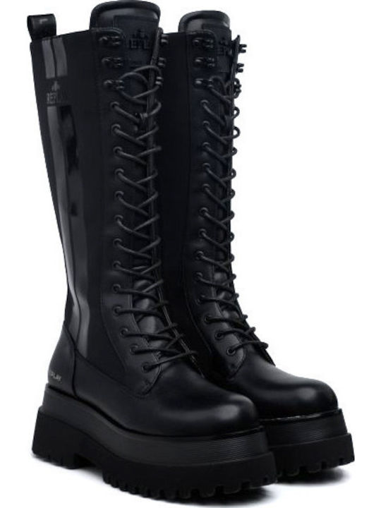Medium Heel Women's Boots with Laces Black