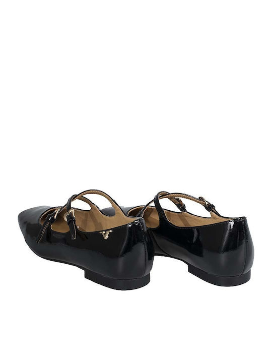 Damen Ballerinas Mit Riemen Schwarze