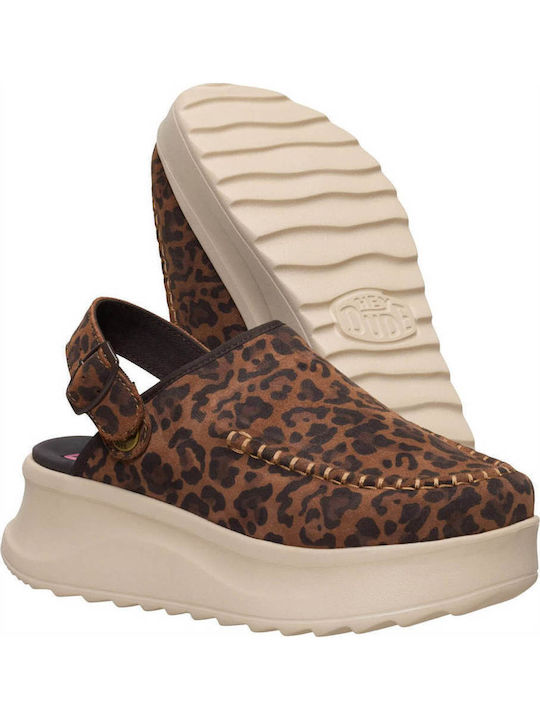Women's Leather Platform Wedge Sandals Brown