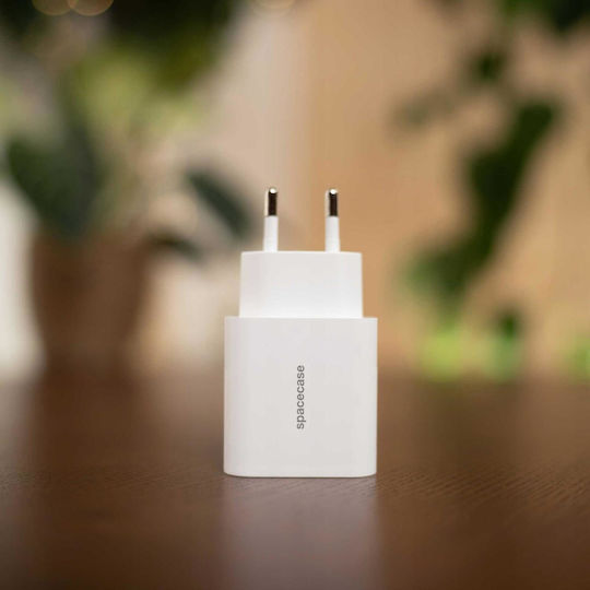 Spacecase Charger with USB-A Port and USB-C Port and Cable USB-C - Lightning 20W Power Delivery / Quick Charge 3.0 Whites (PowerSet)