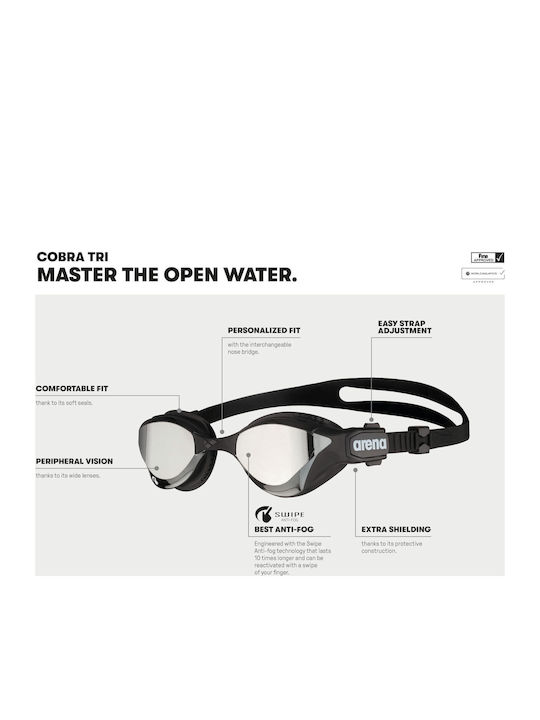 Arena Swimming Goggles For Adults With Anti-Glare Lenses Black