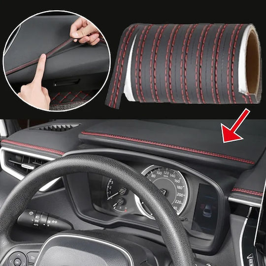 Decorative Strip Vehicle Interior 2m Long Made Faux Leather Black Color With Red Stitching